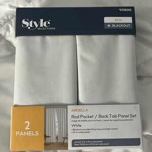 NIB - Style Selections Ardella Rod Pocket / Back Tab Panel Set - White
